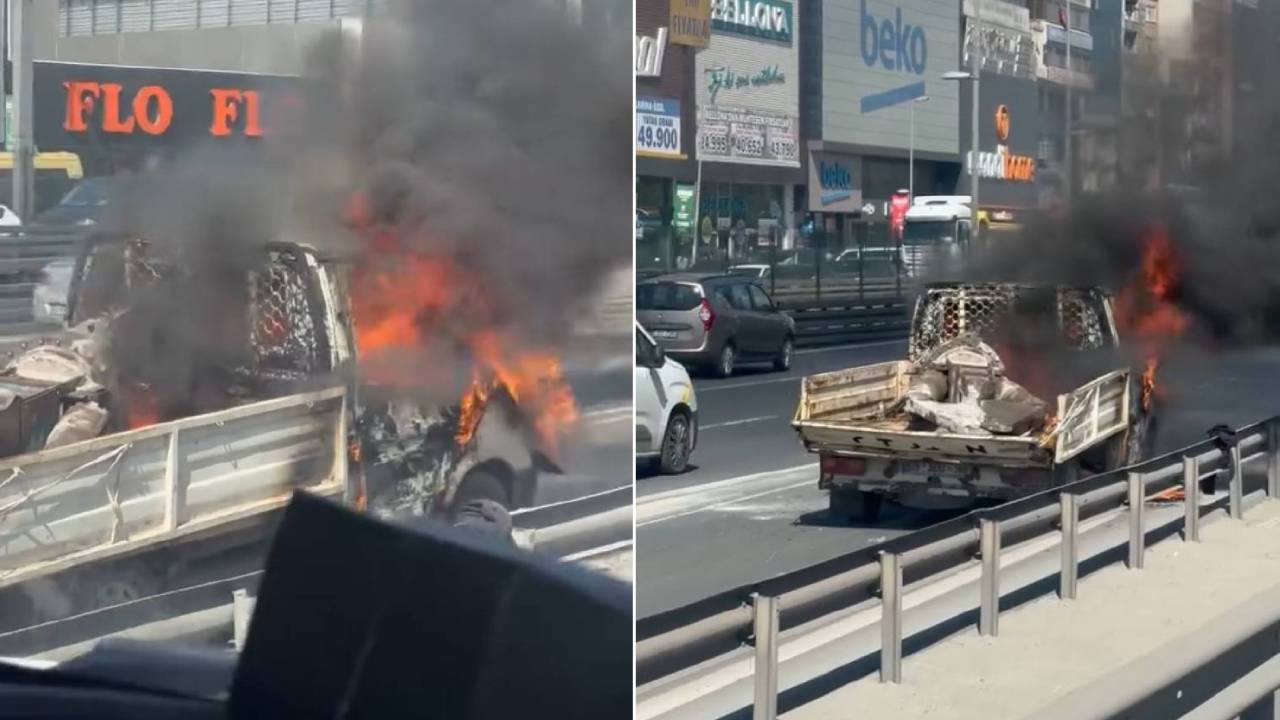 Bahçelievler’de Seyir Halindeki Kamyonette Yangın Çıktı